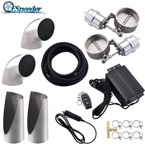 ESPEEDER Stainless Steel 3.0 Inch Exhaust Cutout Headers B-Cut Pipe Catback Pair Vacuum Valve Electric Cutout Valve Kit Car Part