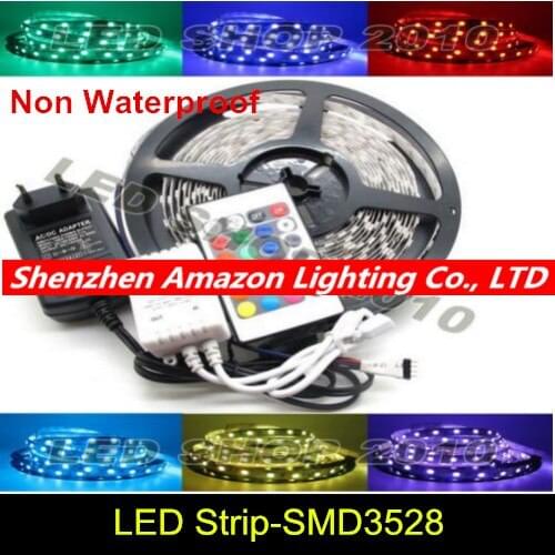 Kitop 5m RGB 3528 LED strip DC12V Led light 300leds not waterproof Light Flexible Ribbon Tape 24 Key controller +power adapter