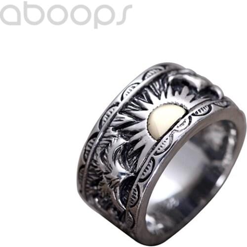 Vintage 925 Sterling Silver Eagles Ring with Gold Sun for Men Boys,Two Tone,Size 8-11.5,Free Shipping