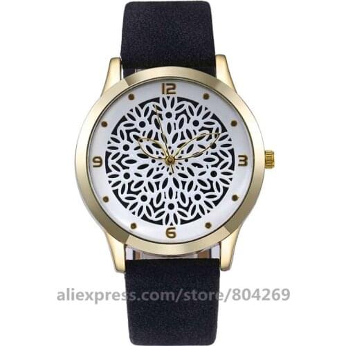 Hollow Out Flower Dial Watch Leather Women Dress Wristwatch Ladies Dress Watch Students Casual Relojes Montre Femme Gift