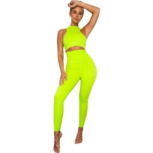 Neon Yellow Gym Yoga Set Women Sportswear Fitness Suit Dry Fit Active Wear Sport Workout Clothes for Women Tracksuit Wives
