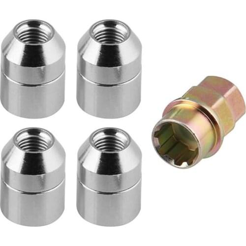 Iron Universal M12x1.5 Wheel Lock Lug Nuts 4 Anti Theft Locking Nuts+1 Key Set silver