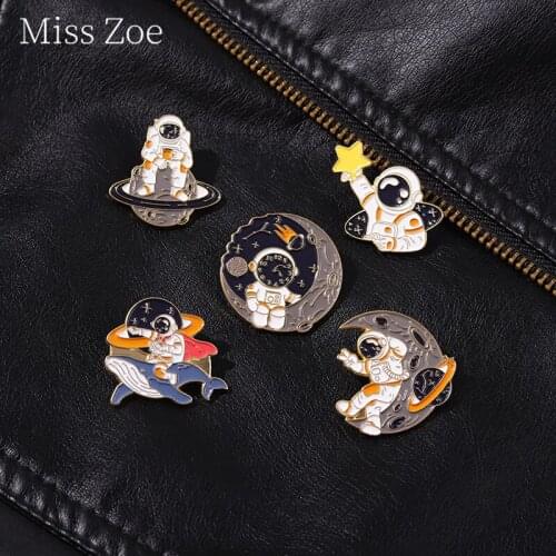 Staring With Bare Hands Space Galaxy Astronaut Whale Series Enamel Pin Kid Women Cute Badge Brooch Lapel Clothes Jewelry Gifts