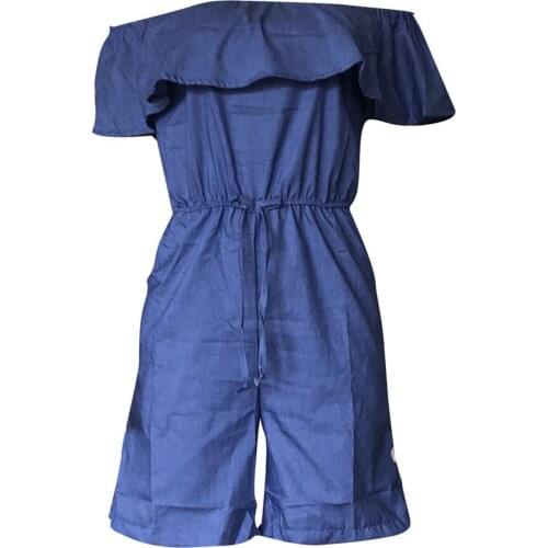Ladies Sexy Solid Color Jumpsuit, Summer Women Off Shoulder Flouncing Casual Denim Shorts Siamese Trousers with Belt