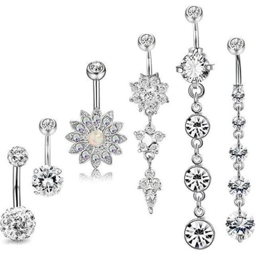 Woman Jewelry Body 6Pieces Pack Stainless Steel Long Female Accessories Navel Piercings Sexy Women Belly Button Piercing