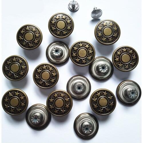 20pcs button +Screws 17mm Metal five-pointed star jeans button copper bib button