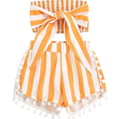 2021-04-23 Lioraitiin 2Pcs Set 1-6Y Toddler Baby Girl Fashion Summer Clothing Sleeveless Striped Printed Vest Top Shorts Outfit