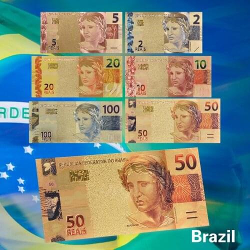 6PCS/Set Brazil Reals Fake Money Gold Banknotes Set Prop Money Billetes Gold Bank Note Collection Gift