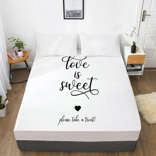 White Letter Fitted Sheets Mattress Cover With Elastic Band 3D Bed Sheet Linens 200x220 160x200 Bed Sheet Customize size/design
