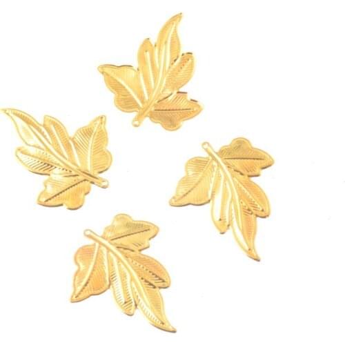 Free shipping 30Pcs Gold Tone Leaf Filigree Wraps Connectors Metal Crafts Gift Decoration DIY 30x35mm