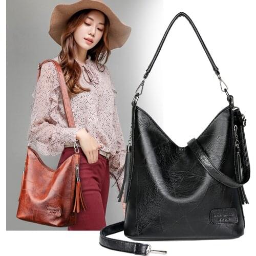 Large Size Women Bucket Bag Female Shoulder Bags Big Black Soft Patchwork Leather Ladies Crossbody Hobos Bag for Women Handbags