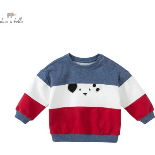 DB18638 dave bella autumn baby boys casual cartoon striped print T-shirt children tops kids boy fashion tees