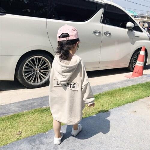 Spring 2019 Children Long Sleeve Dress Toddler Girls Long Sleeve Fashion with Letter Back Cotton Long Hoodies Kids Hooded Dress
