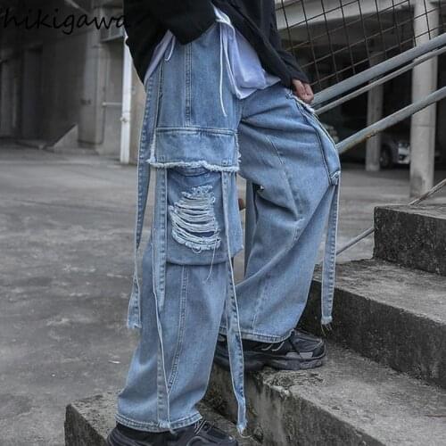 Hikigawa Jeans Woman Loose Pockets Wide-leg Pants High Street Oversize Trousers Harakuju Vintage BF High Waist Sweatpants Women