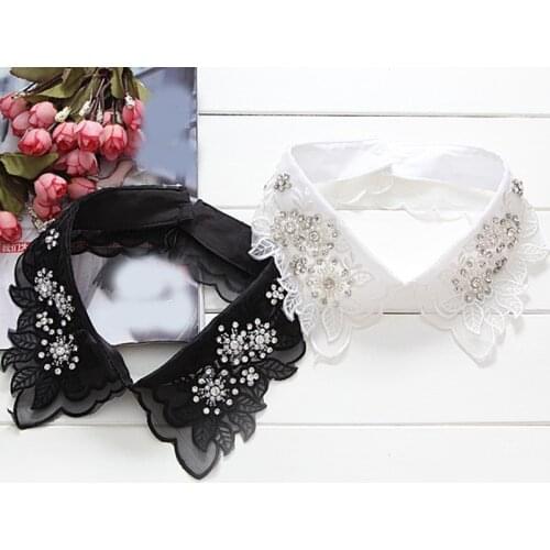 Elegant Pearl White Flower Pearl False Collar Fashion Shirt Sweater Detachable False Collar Embroidery Lace Fake Collar