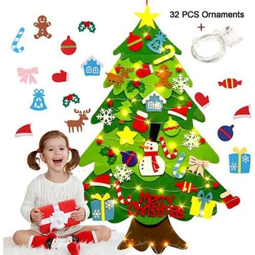 DIY Felt Christmas Tree With Christmas String Lights For Door Wall Hanging Ornaments Artificial Tree Kids Gifts Navidad Fit