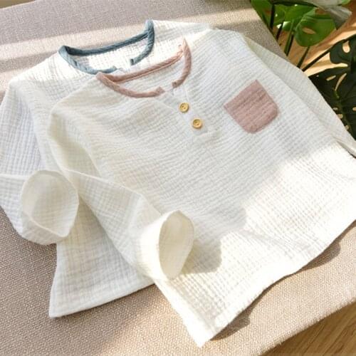 Long Sleeve Boys T shirt 2020 New Cotton Linen Loose Children Tops Casual Baby Boys Clothing 0-5Y BC891