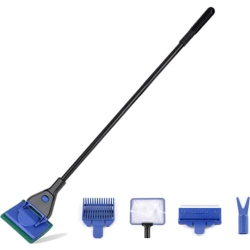 Fish tank cleaning tools 5 in 1 Aquarium Cleaner Set Fish Net Gravel Rake Algae Scraper Grass Fork Aquarium Accessories