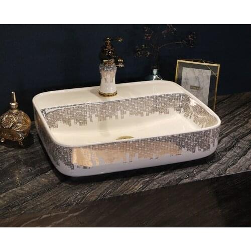 Jingdezhen ceramic sanitary ware art counter basin wash basin lavabo sink Bathroom sink chinese ceramic sinks rectangular mosaic