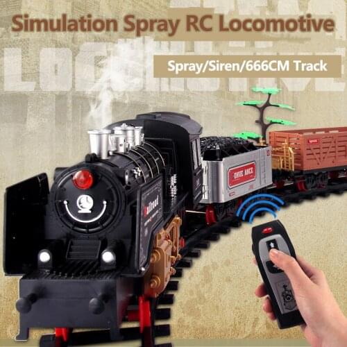 Simulation Classic Spray Remote Control Locomotive Siren Sound 666CM DIY Assembly Track Rich Scene Electric RC Train Model Toys