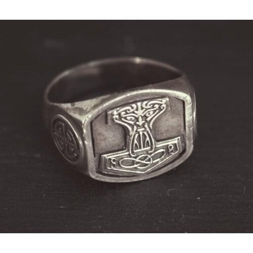 Vintage Viking Mjolnir Thors Hammer Ring For Men 316L Stainless Steel Nordic Odin Celtic Knot Ring Retro Amulet Jewelry Gift