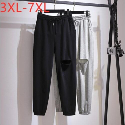 New Ladies Spring Autumn Plus Size Long Pencil Pants For Women Large Loose Cotton Hole Belt Sports Trousers 3XL 4XL 5XL 6XL 7XL