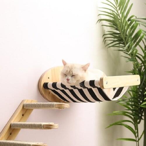 Wall-mounted Cat Hammock Bed Pet Furniture Kitten Wall Shelf Set Cat Perch Wooden Scratching Climbing Post Cat Tree House Toy