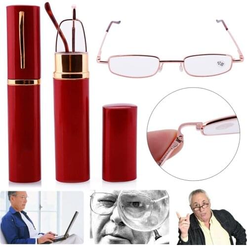 Unisex Women Men Gifts the Old Portable Metal Reading Glasses Spring Hinge With Tube Case +1.0~+4.0 Strength with Spring Frame