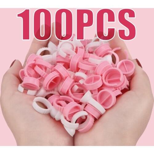 Wholesale 100Pcs Disposable Eyelash Extension Glue Rings Pink Glue Holder glue container Tattoo Pigment