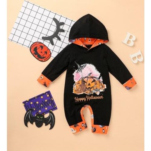 Toddler Autumn Halloween Newborn Baby Girls Clothes Boys Pumpkin Hood Romper Long Sleeve Jumpsuit Outfit Clothes 0-24M Baby