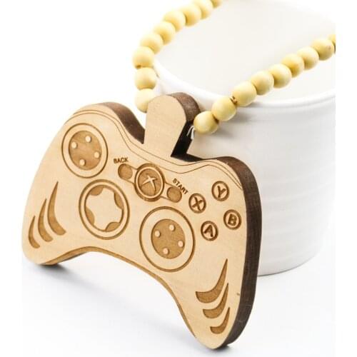 Natural Wood Gamepad Necklace Women Men Game Controller Pendant Wooden Beads Charms Hip-hop Statement Environmentalist Jewellery