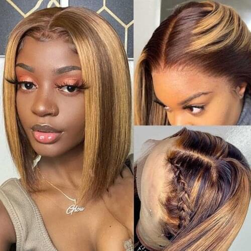 P4/27 Highlight Wig Human Hair Straight Bob Wig Blonde Ombre Peruvian Remy 180%Density 13x4 Lace Front Wig Piano Color for Women
