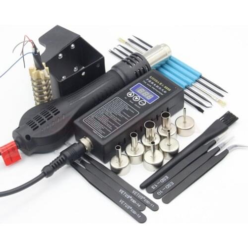 RIESBA 8858 Portable BGA Rework Solder Station Hot Air Blower Heat Gun Heating core air nozzle tweezers