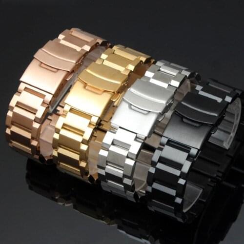 Full Stainless Steel Watchband For Men Women Watches Accessories 18mm/20mm/22mm/24mm Wristbands Fold insurance buckle With Tools