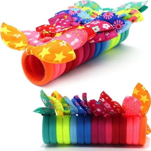 100Pcs Children Elastic Hair Band Cute Bow Rabbit Ears Headband Girl Ring Scrunchie Kids Ponytail Holder Sweet Hair Accessories