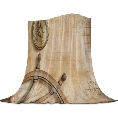 Steering Wheel Compass Vintage Map Light Thin Flannel Blanket Custom Super Warm Soft Blankets Throw on Sofa Bed Travel Bedspread