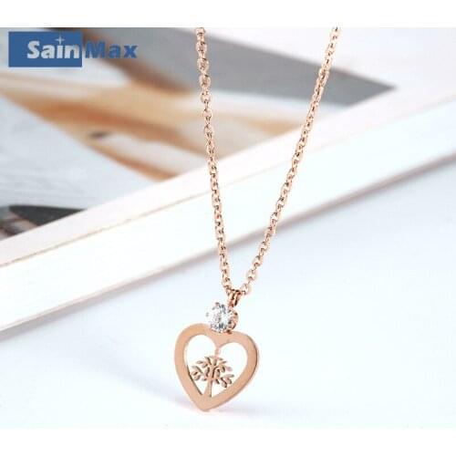 Sainmax Fashion Stainless Steel Necklace with Heart and Crystal Pendant For Women and Girls Luxury and Elegant Fashion Jewelry