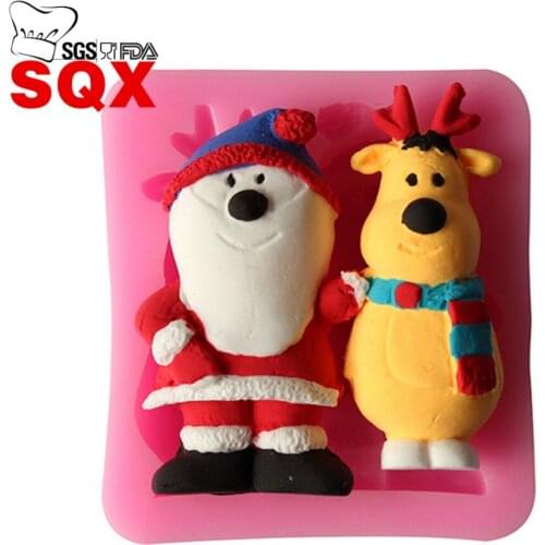 Santa & elk-friendly Silicone Fondant Cake Mold Soap Sugar Craft Decorating Christmas Silicone Fondant Mold SQ15285