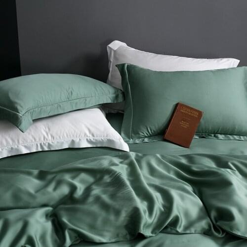 SISISILK Luxury 100% Silk Green Bedding Set 25 Momme Silk Healthy Skin Duvet Cover Set Flat Sheet Pillowcase Queen King Bed Set