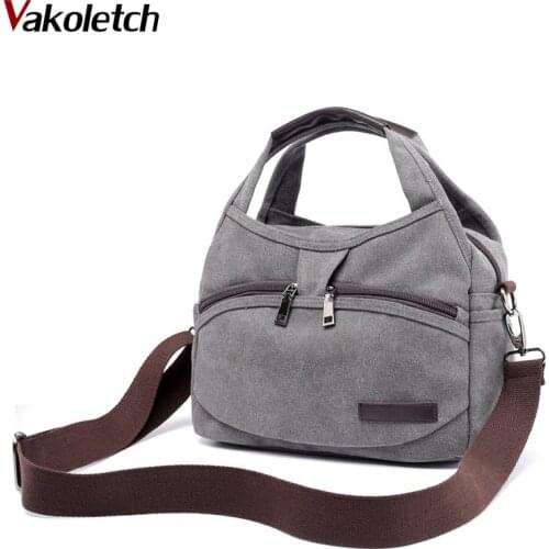 Womens Canvas Handbags Female Hobos Single Shoulder Bags Woman Crossbody Pack Vintage Solid Multi-pocket Ladies Totes KL529