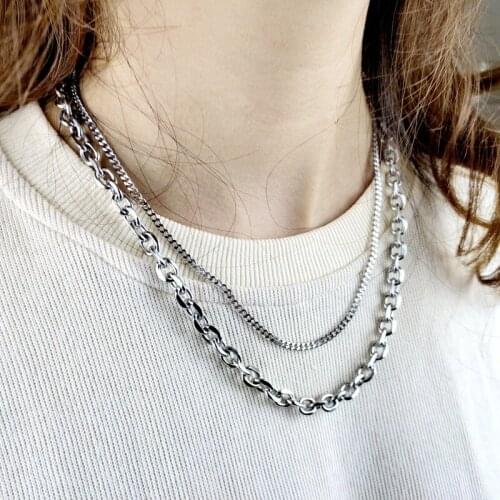 Double Design Word OT Buckle Clavicle Chain Light and Simple Titanium Steel Necklace Men and Women Hip-hop Personality Necklace