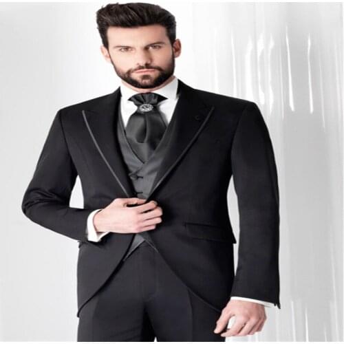 Terno Masculino Mens Suits (jacket+pants+vest) Handsome One Button Peaked Lapel 3pieces High Quality Formal Terno Masculino