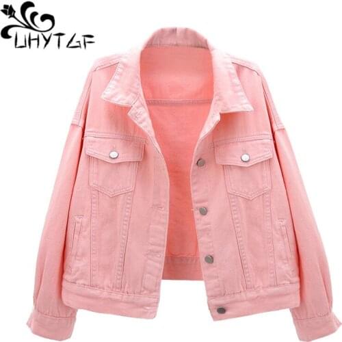 UHYTGF Spring Autumn Denim Jacket Women Solid Wild Elegant Student Casual Short Tops Single-Breasted Plus Size Jeans Coats 1082