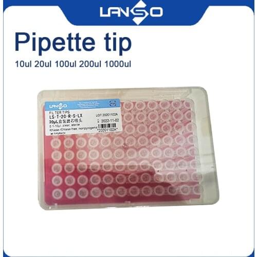 Disposable pipette tips 20ul suction head, filter element, boxed, sterilized, no DNase / RNase