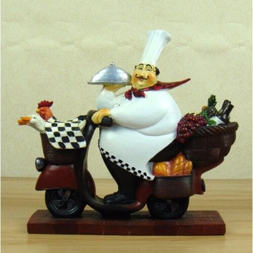 Amusing Village Motorbike Chef Figurine Handmade Resin Cook Cuisine Ornament Craft Accessories for Restaurant and Home Decor
