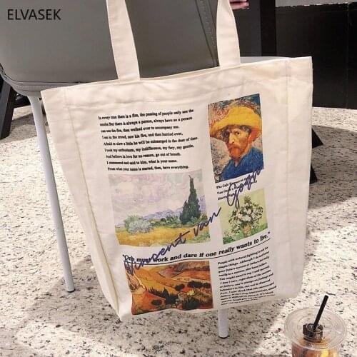 Women Canvas Shoulder Bag Cotton Cloth Handbags Tote For Girls Vincent van Gogh Printing Simple Shopping Bags Students' Book Bag