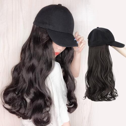 Hat Wig Women Four Seasons Fashion Trend Long Curly Hair Wig Hat Fashion Web Celebrity Long Straight Hair Full Head Set