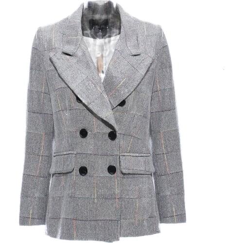 SeeBeautiful New Fashion 2020 Autumn Winter Sequins Notched Long Sleeve Double Breasted Pocket Loose Coat Single Suit Women Q313