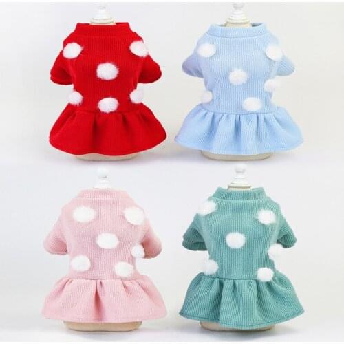 4 Colors Winter Pet Clothes Dot Dog Dress For Dogs Skirt Autumn Wedding Dresses Yorkshires Clothes For Chihuahau Pet Cat Dress