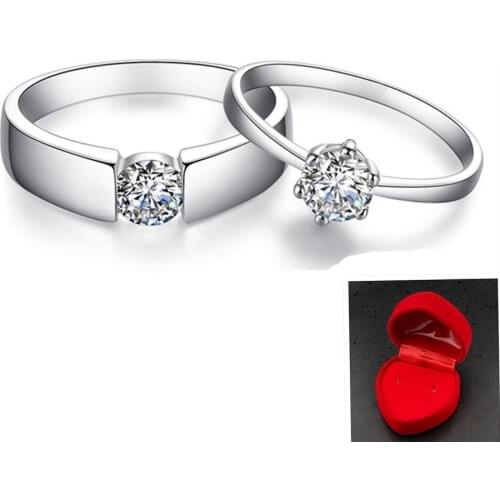 1pair Engagement Rings For Lovers Zirconia 925Silver Finger Ring Adjustable Bague Femme Wedding Bridal Jewelry Accesories Anillo